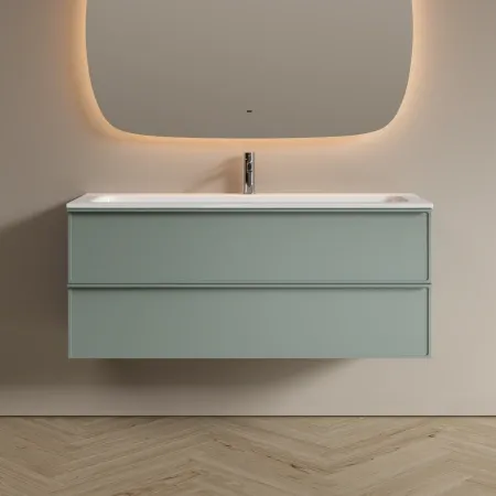 Тумба подвесная под столешницу Sancos Вельта (Velta) 120x45x50см, два ящика оснащенные доводчиками скрытого монтажа с системой плавного закрытия (Soft close), серо-зелёный, VL120GG