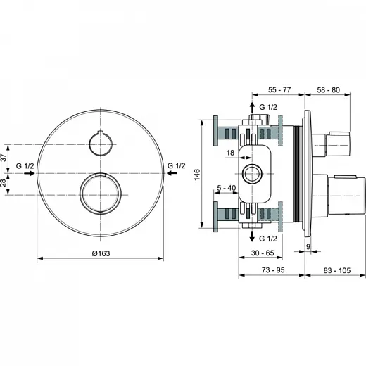 Смеситель для душа встраиваемый индивидуальный термостатический  Ideal Standard Ceratherm Т100 A5813A5