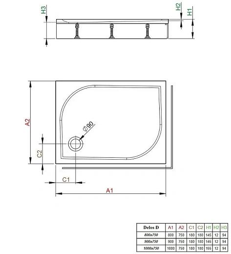 Поддон для душа Radaway Delos D1000, 75 х 100 см, прямоугольный, 4D17515-03L/R Поддон для душа Radaway Delos D1000, 75 х 100 см, прямоугольный, 4D17515-03L/R