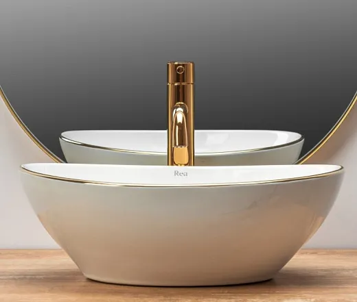 Умывальник Rea Sofia Gold Edge 41х34 белый/золото, REA-U3287