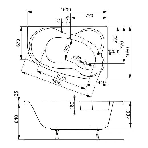 Акриловая ванна VAGNERPLAST MELITE 160x105 Left
