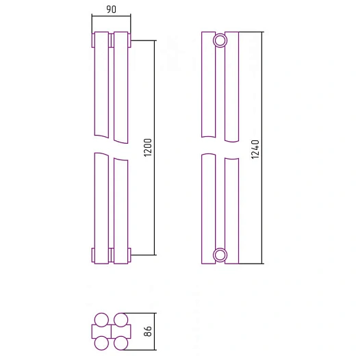 Радиатор трубчатый Сунержа Эстет-11, 2 секции, боковое подключение, цвет золото, 03-0302-1202