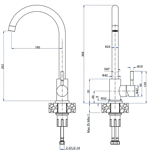 Смеситель для кухни GRANFEST QUARZ Z-5410 нержавейка, 4610015007022