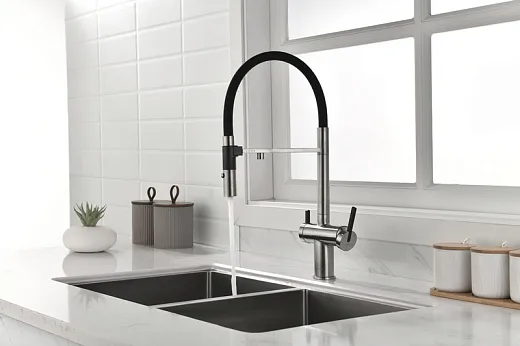 Смеситель PAULMARK GRAVITY Gr213888-BS сталь, черный, гибкий излив