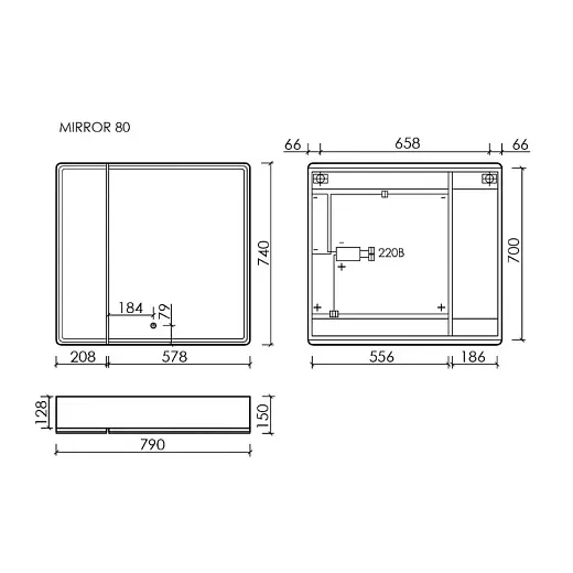 Зеркальный шкаф Sancos Mirror MI80EG, 80 см, с подсветкой, цвет дуб галифакс натуральный