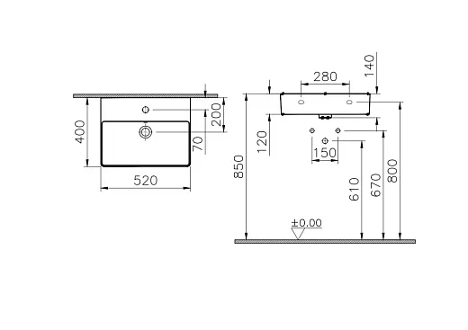 Умываальника VitrA M20 52x40см санитарный фарфор, белая, 8313B003-0001