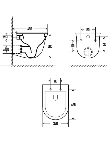 AQM2005 Унитаз подвесной AQUAme с сиденьем SoftClose, технология смыва Rimless, скрытый крепеж. 485x360x360