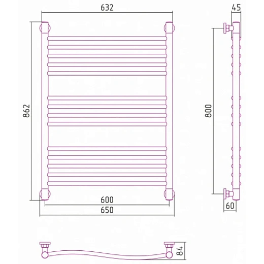 Полотенцесушитель водяной Сунержа Флюид+, высота 80, ширина 60 см, универсальное подключение, цвет состаренная бронза, 05-0222-8060