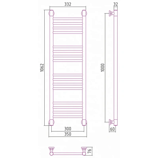 Полотенцесушитель водяной Сунержа Богема+, 1000x300, цвет золото, 03-0220-1030