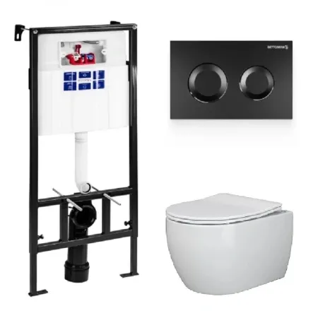 Инсталляция Bettoserb Sava Fix Slim, с безободковым унитазом Ceramicanova Play Rimless, сиденье микролифт, сантехфарфор, клавиша смыва, SET40006467/CN3001