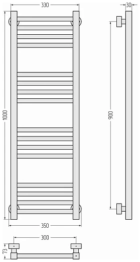Полотенцесушитель водяной Сунержа Модус Pro, 00-0450-1030, 1000x300, универсальное подключение, хром