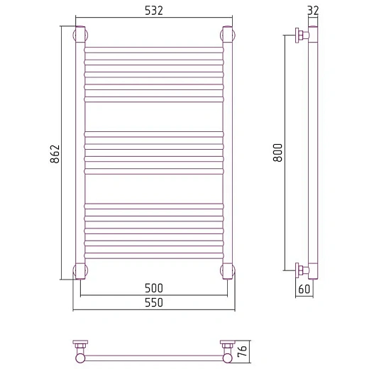 Полотенцесушитель водяной Сунержа Богема+, 800x500, цвет шампань, 020-0220-8050