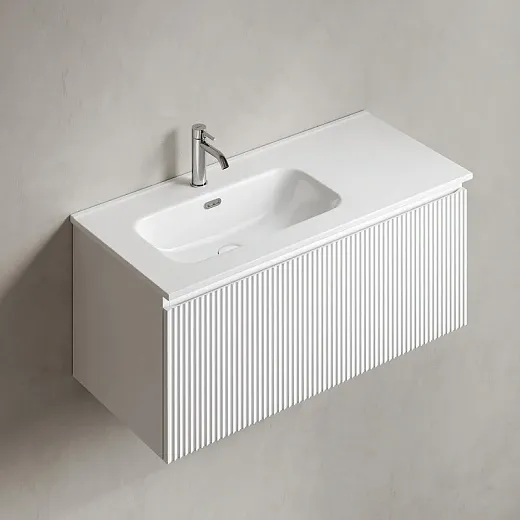 Тумба под раковину Sancos SNOB R 1.0, SNR1.0100LW/SNR1.0100RW, 100 см, подвесная, чаша левая/правая, Bianco