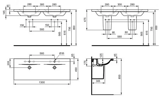 Умывальник Ideal Standard Connect new E813601 двойной, E813601