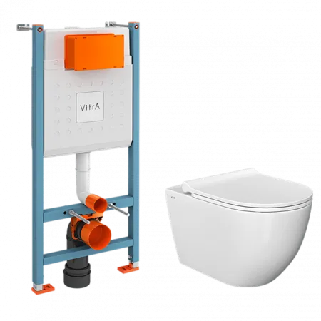 Комплект инсталяции  VitrA Mia Round с унитазом безободковым, с сиденьем микролифт, 9873B003-7205