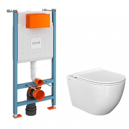 Комплект инсталяции  VitrA Mia Round с унитазом безободковым, с сиденьем микролифт, 9873B003-7205
