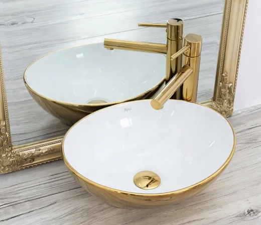 Умывальник Rea SOFIA GOLD / WHITE 41х34 золото/белый, REA-U0456S