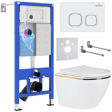 Комплект инсталляции с унитазом 6 в 1 Roxen StounFix Dual Fresh 807054 (состоит из: 710200, Santi 410280W, 530110-01G) Комплект инсталляции с унитазом 6 в 1 Roxen StounFix Dual Fresh 807054 (состоит из: 710200, Santi 410280W, 530110-01G)