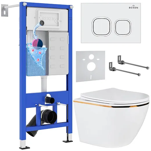 Комплект инсталляции с унитазом 6 в 1 Roxen StounFix Dual Fresh 807054 (состоит из: 710200, Santi 410280W, 530110-01G)