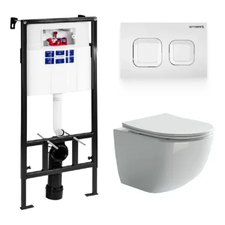 Инсталляция Bettoserb Sava Fix Slim с безободковым унитазом Ceramicanova Forma Rimless, сиденье микролифт, сантехфарфор, клавиша смыва, SET40006470/CN3009