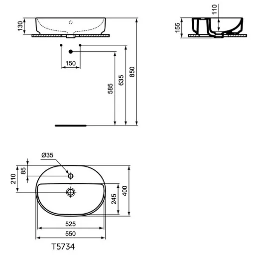 Накладной умывальник Ideal Standard i.life O 55 белый