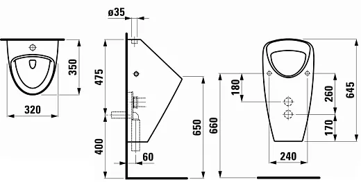 Писсуар Laufen Caprino Plus 842061, внутренний подвод, покрытие LCC