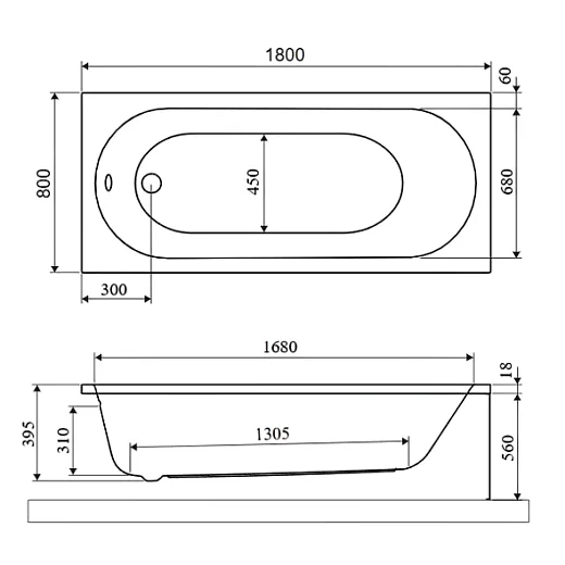 Акриловая ванна Excellent Oceana Mono 180x80 SLIM