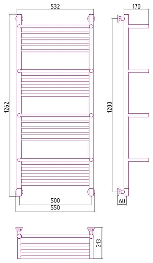 Полотенцесушитель водяной Сунержа Богема 4 полки+ 1200x500