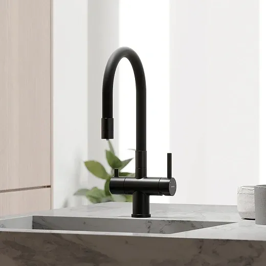 Смеситель для кухонной мойки Sancos Lucia SC4004MB, с подключением к фильтру, с гибким изливом, цвет черный матовый