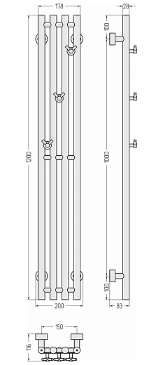 Полотенцесушитель водяной Сунержа Кантата Pro, 071-0446-1215, 1200 x 150, ширина 20 см, высота 120 см, сатин Полотенцесушитель водяной Сунержа Кантата Pro, 071-0446-1215, 1200 x 150, ширина 20 см, высота 120 см, сатин