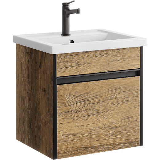 AQWELLA Urban подвесная тумба с умывальником в комплекте 50 см, цвет дерево темное