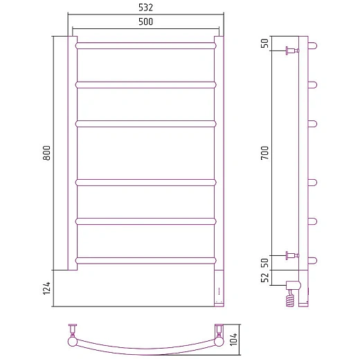Полотенцесушитель электрический Сунержа Галант 3.0, высота 80 см, ширина 50 см, диммер слева/справа, цвет шампань, 020-5800-8050/020-5801-8050