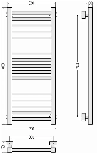 Полотенцесушитель водяной Сунержа Модус Pro, 00-0450-8030, 800x300, универсальное подключение, хром