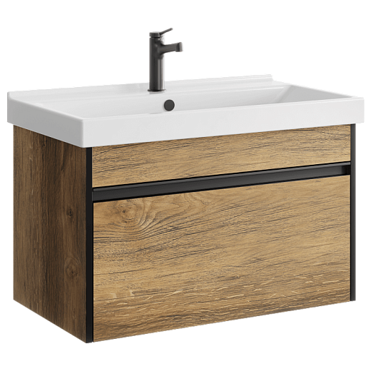 AQWELLA Urban подвесная тумба с умывальником в комплекте 80 см, цвет дерево темное