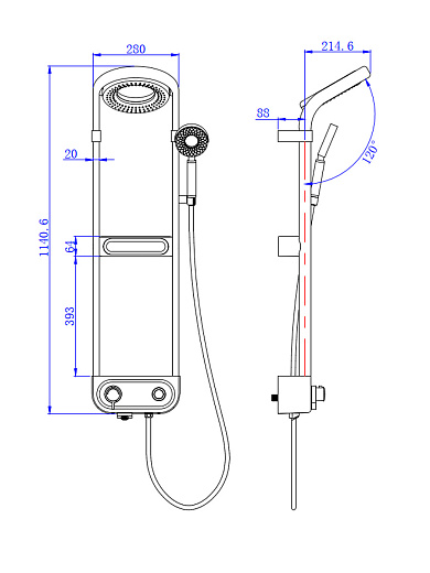 AQM8004W Душевая система AQUAme для душа с термостатом,  Белый