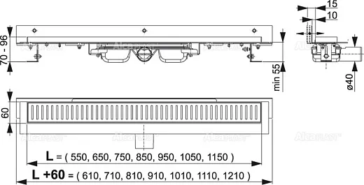 Душевой лоток AlcaPlast APZ104-950 Flexible Low с регулируемым "воротником" к стене