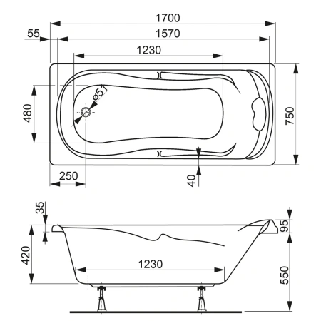 Акриловая ванна VAGNERPLAST CHARITKA 170x75 Акриловая ванна VAGNERPLAST CHARITKA 170x75