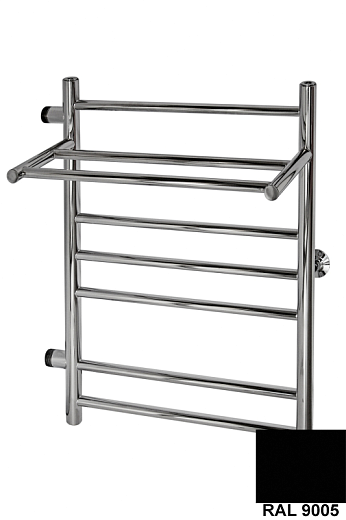 Полотенцесушитель Ростела Свирель V+ боковое подключение 1" левый 50x70 8 перекладин с полкой черный