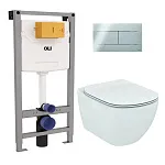 Комплект: инсталляция OLI 120 с кнопкой Slim хром и унитаз подвесной Ideal Standard Tesi AquaBlade с сиденьем Soft-Close