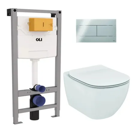 Комплект: инсталляция OLI 120 с кнопкой Slim хром и унитаз подвесной Ideal Standard Tesi AquaBlade с сиденьем Soft-Close