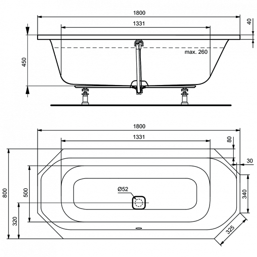 Ванна акриловая Ideal Standard Tonic II восьмиугольная 180x80 K747101
