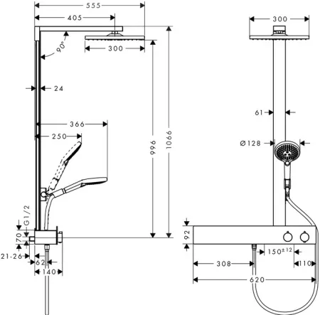Душевая система Hansgrohe Raindance E Showerpipe 300 27363000 с термостатом ShowerTablet 600
