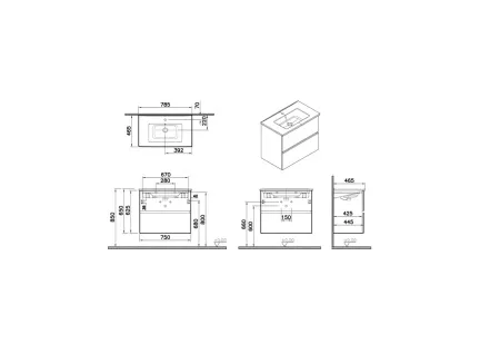 Тумба подвесная с умывальником для ванной VitrA Mia Plus Square 80см МДФ, антрацит глянец, 69741
