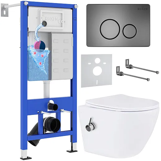 Комплект инсталляции с унитазом 6 в 1 Roxen StounFix Dual Fresh 962282 (состоит из: 710200, Steel 420260G,530185-01Х)