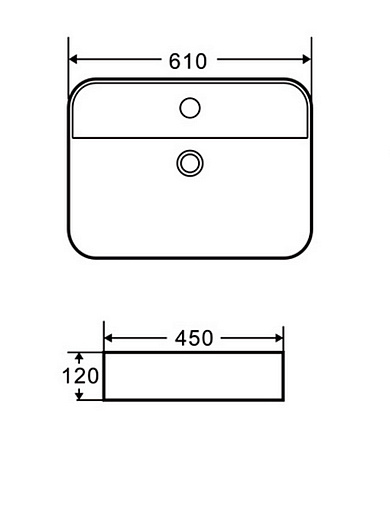 AQM5003 Раковина настольная AQUAme с отверстием под смеситель. 610x450x120