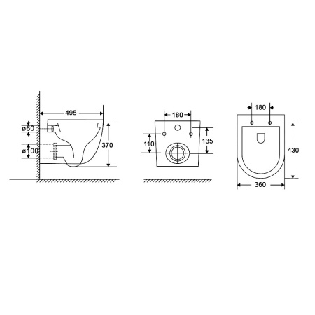 AQM2012 Унитаз подвесной AQUAme сиденье SoftClose, технология смыва QUIET, скрыт крепеж. 495х360х370