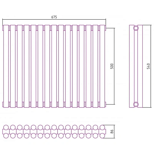 Радиатор трубчатый Сунержа Эстет-11, 15 секции, боковое подключение, цвет золото, 03-0302-5015