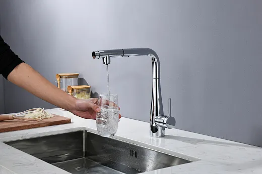 Смеситель для кухни Cucina с выдвижным L-образным изливом, хром (AQM9902CR)
