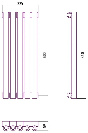 Радиатор стальной трубчатый Сунержа Эстет-0, ширина 25 см, высота 50 см, 5 секций, боковое подключение, хром, 00-0331-5005