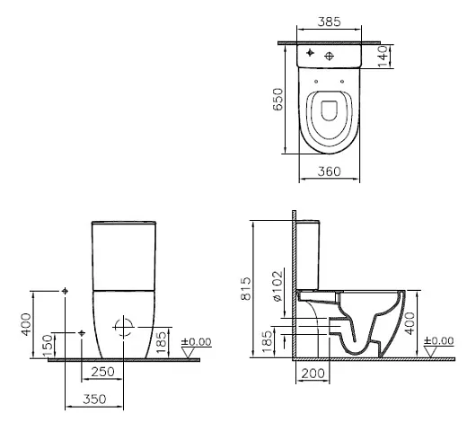 Унитаз Vitra Sento Rimex 9830B003-7204 Open-back с сиденьем Soft Close, безободковый